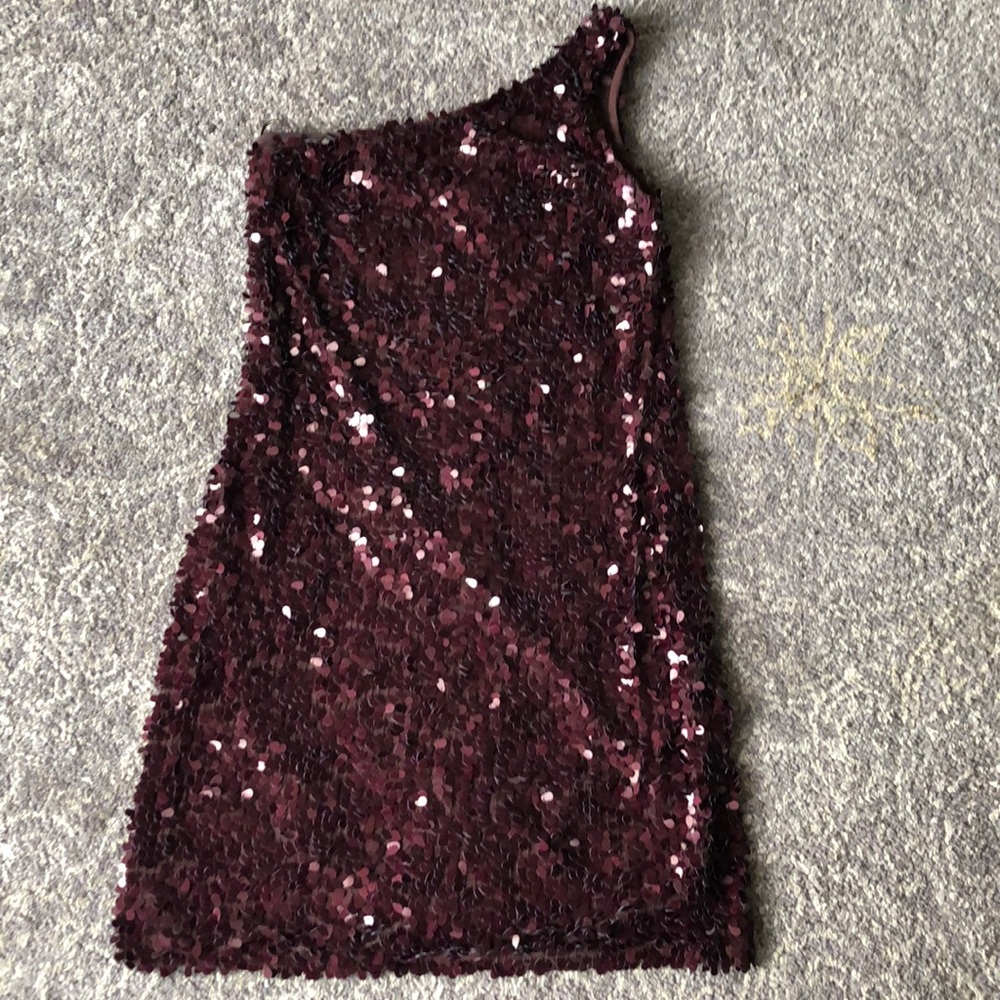 Mango sequins one shoulder maroon wine dress in size 6